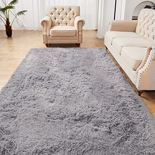 Medeunk 8x10 Area Rugs Solid Grey Super Soft Fluffy Upgrade Sponge Non-Slip No Shedding for Living Room Bedroom Girls/Boys Room Dorm Playroom Lounge Home Decor