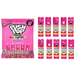 push pop pink colorfest - pink strawberry lollipops bulk candy - 10 count individually wrapped fruity lollipops - strawberry candy for party favors, care packages, and back to school treats