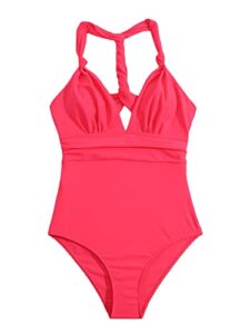 makemechic women's one piece bathing suit twist cut out one piece swimsuit a watermelon pink s