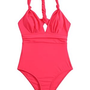 MakeMeChic Women's One Piece Bathing Suit Twist Cut Out One Piece Swimsuit A Watermelon Pink S