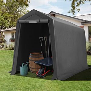 6'x7' storage shed,outdoor portable shed carport,zipper storage shed with roll-up door and vent window, heavy duty metal frame top, durable waterproof shade tent for firewood generator vehicles