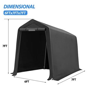 6'x7' Storage Shed,Outdoor Portable Shed Carport,Zipper Storage Shed with Roll-up Door and Vent Window, Heavy Duty Metal Frame Top, Durable Waterproof Shade Tent for Firewood Generator Vehicles