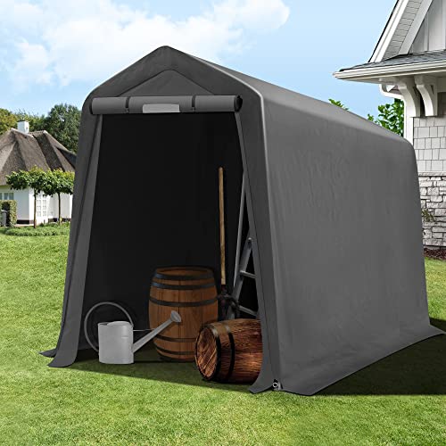 6'x7' Storage Shed,Outdoor Portable Shed Carport,Zipper Storage Shed with Roll-up Door and Vent Window, Heavy Duty Metal Frame Top, Durable Waterproof Shade Tent for Firewood Generator Vehicles