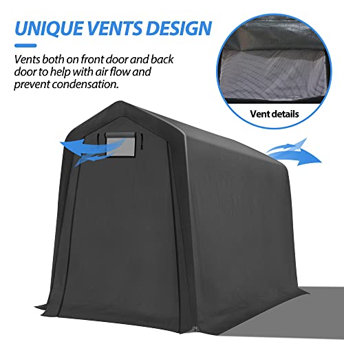 6'x7' Storage Shed,Outdoor Portable Shed Carport,Zipper Storage Shed with Roll-up Door and Vent Window, Heavy Duty Metal Frame Top, Durable Waterproof Shade Tent for Firewood Generator Vehicles