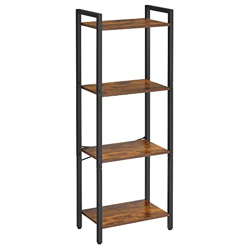 VASAGLE 4-Tier Bookshelf, Small Bookcase, Narrow Book Shelf for Small Space, 9.4 x 15.7 x 42.1 Inches, for Living Room, Office, Study, Entryway, Industrial Style, Rustic Brown and Black ULLS099B01