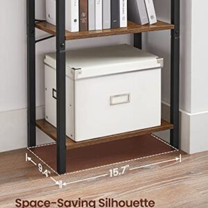 VASAGLE 4-Tier Bookshelf, Small Bookcase, Narrow Book Shelf for Small Space, 9.4 x 15.7 x 42.1 Inches, for Living Room, Office, Study, Entryway, Industrial Style, Rustic Brown and Black ULLS099B01