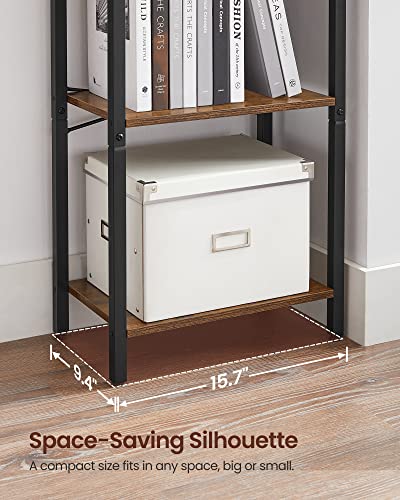 VASAGLE 4-Tier Bookshelf, Small Bookcase, Narrow Book Shelf for Small Space, 9.4 x 15.7 x 42.1 Inches, for Living Room, Office, Study, Entryway, Industrial Style, Rustic Brown and Black ULLS099B01