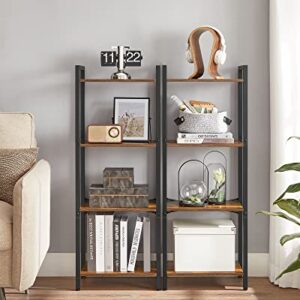 VASAGLE 4-Tier Bookshelf, Small Bookcase, Narrow Book Shelf for Small Space, 9.4 x 15.7 x 42.1 Inches, for Living Room, Office, Study, Entryway, Industrial Style, Rustic Brown and Black ULLS099B01