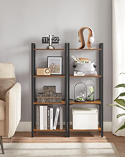 VASAGLE 4-Tier Bookshelf, Small Bookcase, Narrow Book Shelf for Small Space, 9.4 x 15.7 x 42.1 Inches, for Living Room, Office, Study, Entryway, Industrial Style, Rustic Brown and Black ULLS099B01