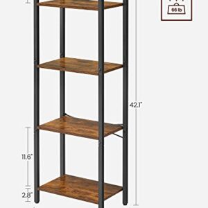 VASAGLE 4-Tier Bookshelf, Small Bookcase, Narrow Book Shelf for Small Space, 9.4 x 15.7 x 42.1 Inches, for Living Room, Office, Study, Entryway, Industrial Style, Rustic Brown and Black ULLS099B01