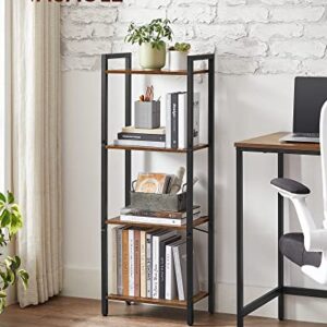 VASAGLE 4-Tier Bookshelf, Small Bookcase, Narrow Book Shelf for Small Space, 9.4 x 15.7 x 42.1 Inches, for Living Room, Office, Study, Entryway, Industrial Style, Rustic Brown and Black ULLS099B01