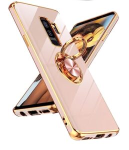 leyi for samsung galaxy s9 plus case: 360° rotatable ring holder magnetic kickstand [ not applicable samsung s9 ], plating rose gold edge protective case, pink