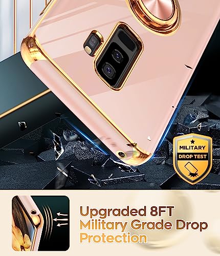 LeYi for Samsung Galaxy S9 Plus Case: 360° Rotatable Ring Holder Magnetic Kickstand [ Not Applicable Samsung S9 ], Plating Rose Gold Edge Protective Case, Pink