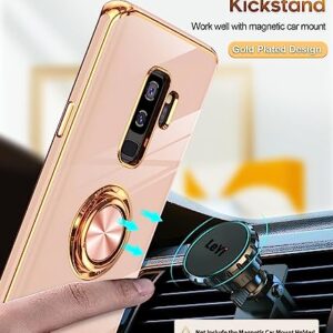 LeYi for Samsung Galaxy S9 Plus Case: 360° Rotatable Ring Holder Magnetic Kickstand [ Not Applicable Samsung S9 ], Plating Rose Gold Edge Protective Case, Pink