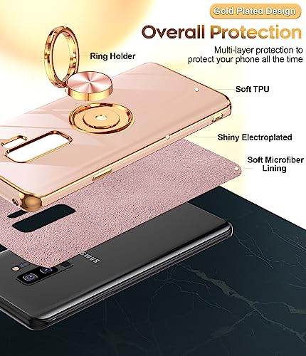 LeYi for Samsung Galaxy S9 Plus Case: 360° Rotatable Ring Holder Magnetic Kickstand [ Not Applicable Samsung S9 ], Plating Rose Gold Edge Protective Case, Pink