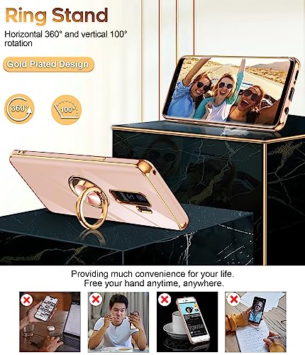 LeYi for Samsung Galaxy S9 Plus Case: 360° Rotatable Ring Holder Magnetic Kickstand [ Not Applicable Samsung S9 ], Plating Rose Gold Edge Protective Case, Pink