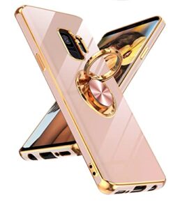 leyi for samsung galaxy s9 case with 360° rotatable ring holder magnetic kickstand, plating rose gold edge protective case for women and girls, pink