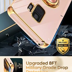 LeYi for Samsung Galaxy S9 Case with 360° Rotatable Ring Holder Magnetic Kickstand, Plating Rose Gold Edge Protective Case for Women and Girls, Pink