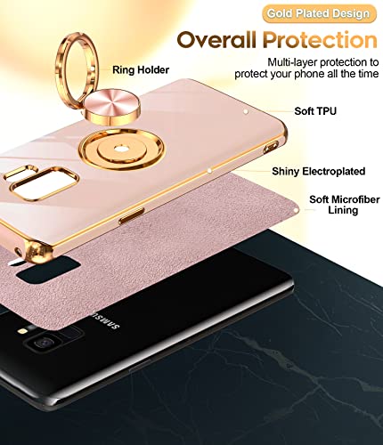 LeYi for Samsung Galaxy S9 Case with 360° Rotatable Ring Holder Magnetic Kickstand, Plating Rose Gold Edge Protective Case for Women and Girls, Pink