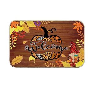 fall door mat, pumpkin welcome mats outdoor for front door, gnome maple leaves sunflower non slip farmhouse autumn doormat indoor entryway floor rug for entrance outside entry home decor 17”x29”