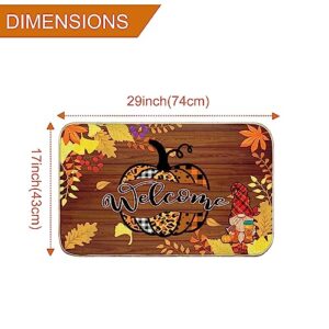 Fall Door Mat, Pumpkin Welcome Mats Outdoor for Front Door, Gnome Maple Leaves Sunflower Non Slip Farmhouse Autumn Doormat Indoor Entryway Floor Rug for Entrance Outside Entry Home Decor 17”x29”