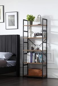 justone 5 tier bookshelf, tall bookcase shelf storage organizer, industrial book shelf for bedroom, living room and home office,metal frame with wood board | rustic + black,vintage