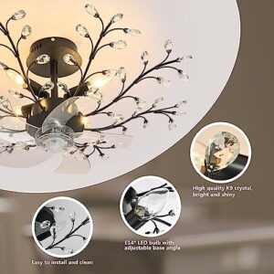 teyeard 31'' Ceiling Fans with Lights, Modern Crystal Flower Bladeless Ceiling Fan and Remote, 6 Speeds and Timing Low Profile Ceiling Fan with Lights for Bedroom Living Room