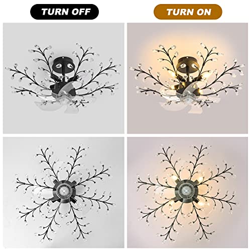 teyeard 31'' Ceiling Fans with Lights, Modern Crystal Flower Bladeless Ceiling Fan and Remote, 6 Speeds and Timing Low Profile Ceiling Fan with Lights for Bedroom Living Room