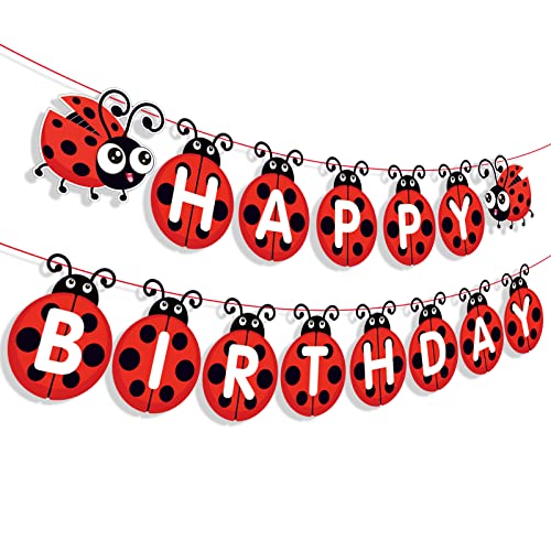 Ladybug Birthday Party Supplies Ladybug Birthday Banner, Cute Ladybird Bday Bunting Sign Ladybird Happy Birthday Banner for Ladybeetle Themed/Insect Theme Baby Shower Decorations