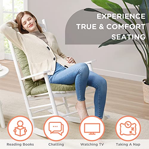 Rocking Chair Cushion, Indoor Outdoor Rocker Cushions Set, Water Resistant Seat Pads with High Back, 2 Piece Lower No Slip/Upper with Ties, Memory Foam Added Sage