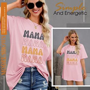 SLEITY Womens Mama Shirt Oversized Graphic Tees for Women Loose Fit Summer Blouses Casual Mom Tops