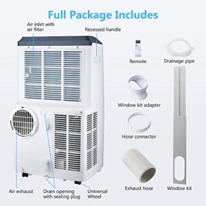 Rintuf 12000 BTU Portable Air Conditioner, Cools Rooms up to 550 Sq.ft, Portable AC with Dehumidifier & Fan & Smart Timer, with Handy Remote, Washable Filter, Universal Wheels, Window Kit