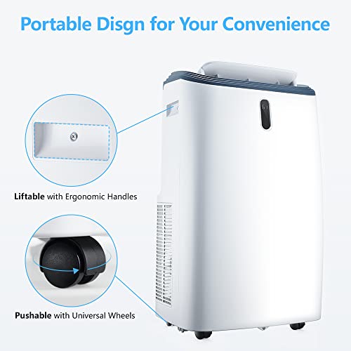 Rintuf 12000 BTU Portable Air Conditioner, Cools Rooms up to 550 Sq.ft, Portable AC with Dehumidifier & Fan & Smart Timer, with Handy Remote, Washable Filter, Universal Wheels, Window Kit