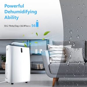 Rintuf 12000 BTU Portable Air Conditioner, Cools Rooms up to 550 Sq.ft, Portable AC with Dehumidifier & Fan & Smart Timer, with Handy Remote, Washable Filter, Universal Wheels, Window Kit