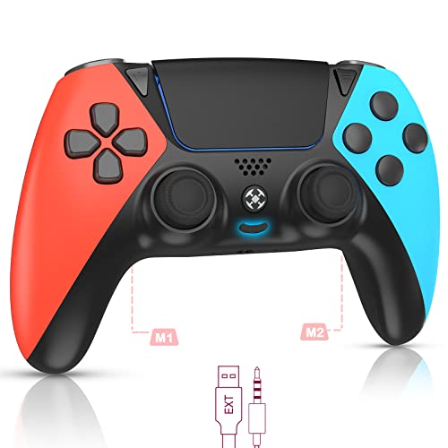 Wireless Controller Compatible with PS4 Controller,Wiv77 Ymir Pa4 Controller Remote Fits for Playstation 4 Controller with Turbo Rapid Fire/Programmable Buttons/1200mAH Battery/Motion Sensor,Red Blue