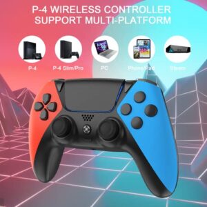 Wireless Controller Compatible with PS4 Controller,Wiv77 Ymir Pa4 Controller Remote Fits for Playstation 4 Controller with Turbo Rapid Fire/Programmable Buttons/1200mAH Battery/Motion Sensor,Red Blue