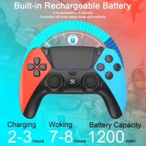 Wireless Controller Compatible with PS4 Controller,Wiv77 Ymir Pa4 Controller Remote Fits for Playstation 4 Controller with Turbo Rapid Fire/Programmable Buttons/1200mAH Battery/Motion Sensor,Red Blue