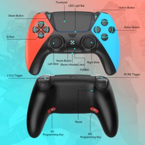 Wireless Controller Compatible with PS4 Controller,Wiv77 Ymir Pa4 Controller Remote Fits for Playstation 4 Controller with Turbo Rapid Fire/Programmable Buttons/1200mAH Battery/Motion Sensor,Red Blue