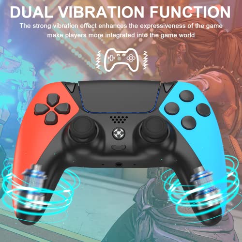 Wireless Controller Compatible with PS4 Controller,Wiv77 Ymir Pa4 Controller Remote Fits for Playstation 4 Controller with Turbo Rapid Fire/Programmable Buttons/1200mAH Battery/Motion Sensor,Red Blue