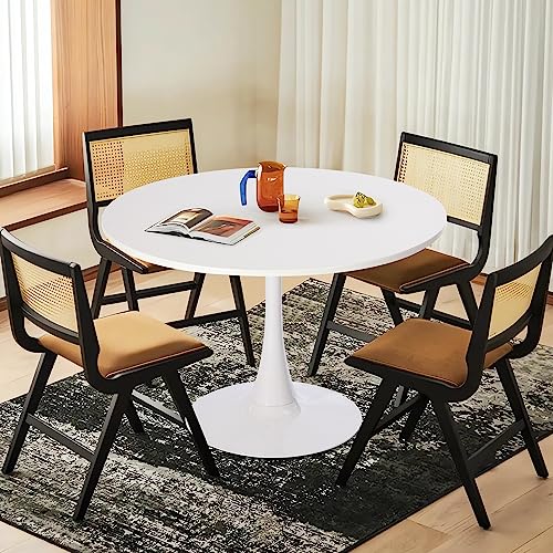 FurnitureR 31.5" Mid-Century Round Dining Table for 2-4 People with Pedestal Base in Tulip Design for Home Office Living Room Kitchen Leisure, White