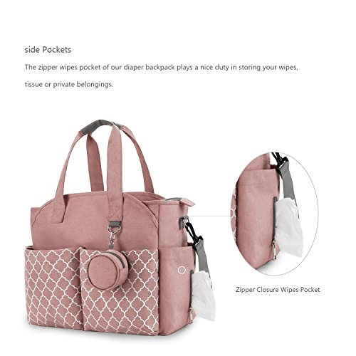 Lmbabter Diaper Bag Tote with Changing Station Upgrade Multi-Function Baby Bag with Adjustable Shoulder Strap (Pink)