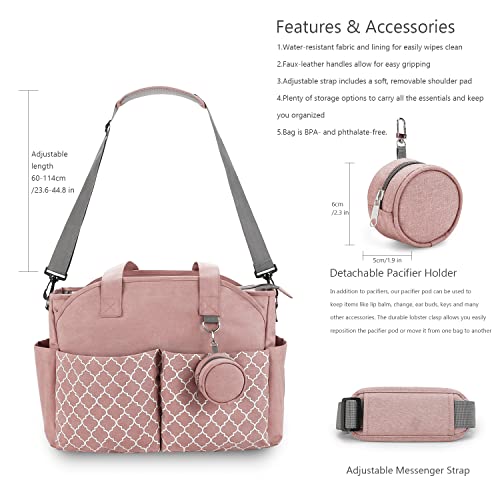 Lmbabter Diaper Bag Tote with Changing Station Upgrade Multi-Function Baby Bag with Adjustable Shoulder Strap (Pink)