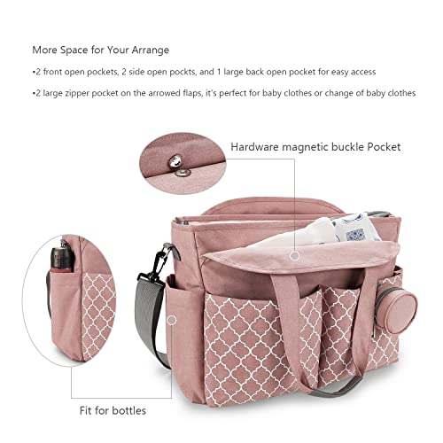 Lmbabter Diaper Bag Tote with Changing Station Upgrade Multi-Function Baby Bag with Adjustable Shoulder Strap (Pink)
