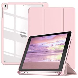 timovo ipad 6th/5th generation case (2018/2017), ipad air 2/air 1 case (2014/2013) with pencil holder, slim protective clear transparent back case cover for ipad 9.7 inch, auto wake/sleep, light pink