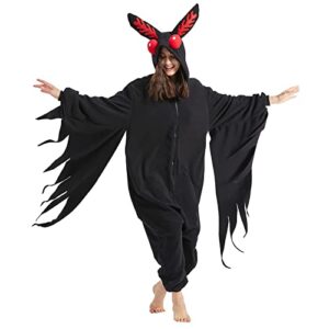 wawrtou mothman costume halloween onesie adult cosplay onesies pajamas christmas sleepwear for women men (antenna can stand)