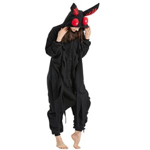 WAWRTOU Mothman Costume Halloween Onesie Adult Cosplay Onesies Pajamas Christmas Sleepwear for Women Men (antenna can Stand)