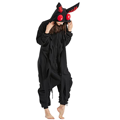 WAWRTOU Mothman Costume Halloween Onesie Adult Cosplay Onesies Pajamas Christmas Sleepwear for Women Men (antenna can Stand)