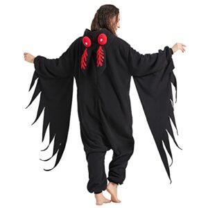 WAWRTOU Mothman Costume Halloween Onesie Adult Cosplay Onesies Pajamas Christmas Sleepwear for Women Men (antenna can Stand)