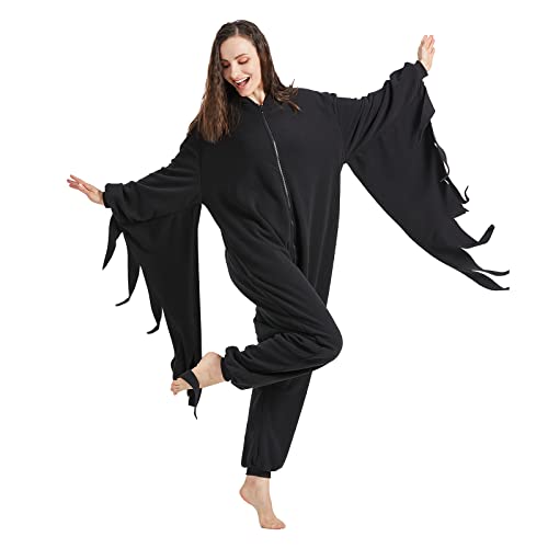 WAWRTOU Mothman Costume Halloween Onesie Adult Cosplay Onesies Pajamas Christmas Sleepwear for Women Men (antenna can Stand)