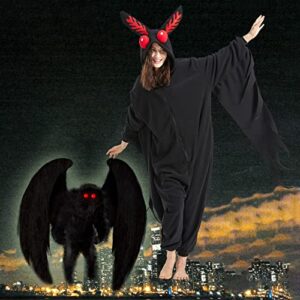 WAWRTOU Mothman Costume Halloween Onesie Adult Cosplay Onesies Pajamas Christmas Sleepwear for Women Men (antenna can Stand)